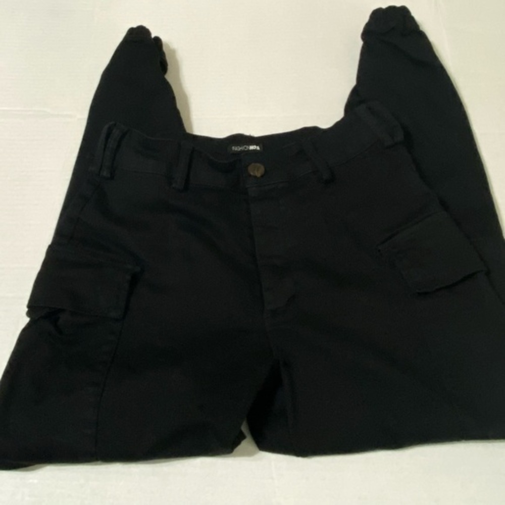 Fashion Nova Cargo Black Denim Jeans Pockets Stretch Womens Size:XS